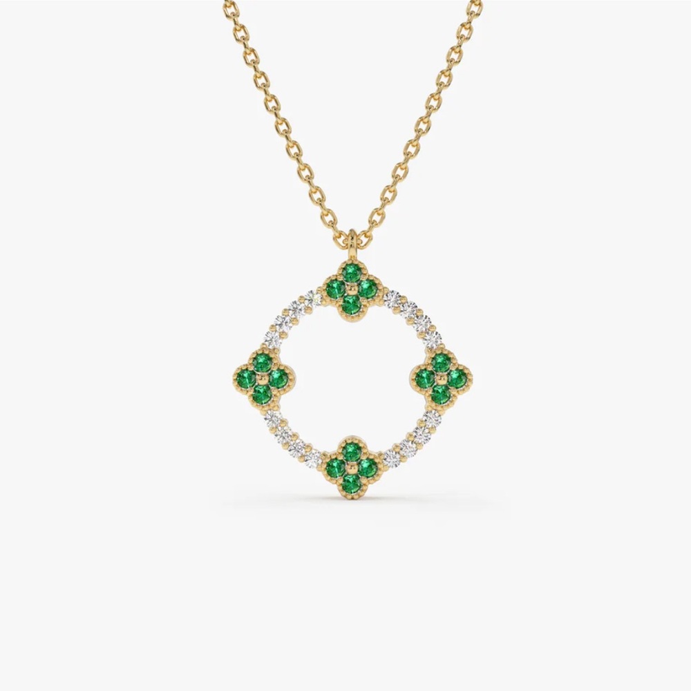 14K Diamond and Emerald Clover Necklace